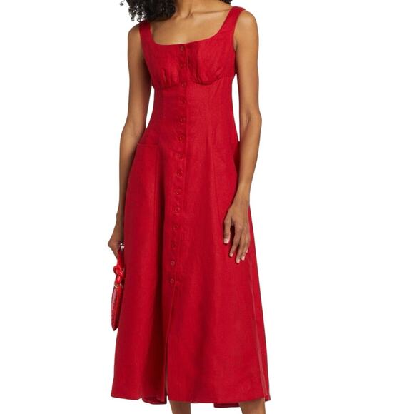 REFORMATION Louisa Red Maxi Dress Linen Button Front Sleeveless Scoop Neck-Sz 8 - Picture 1 of 9